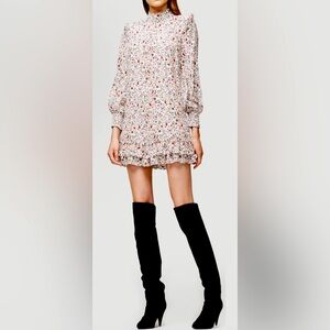FRAME SMOCKED 100% SILK LONG SLEEVE SHIFT DRESS - OFF WHITE/MULTI - Small - NWT
